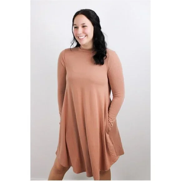 Dresses | Long Sleeve Mock Neck Mini Dress Tan | Poshmark Dresses | Long Sleeve Mock Neck Mini Dress Tan | Poshmark